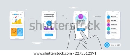 Set of Loan, Electric app and Survey line icons. Phone ui interface. Include Stress, Face id, Breathing exercise icons. Hand, Teamwork, Dental insurance web elements. For web, application. Vector