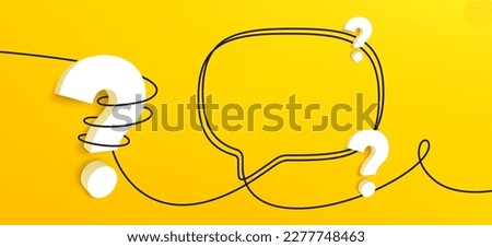 3d question mark with continuous line speech bubble. Single line chat background. Talk text box, feedback message box and comment banner. Hand drawn speech bubble. Continuous line quiz banner. Vector