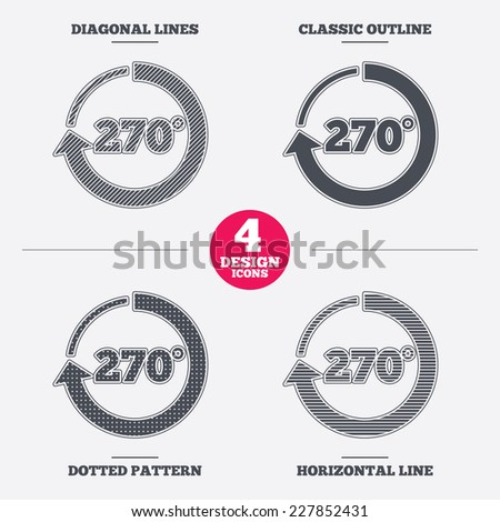 Angle 270 degrees sign icon. Geometry math symbol. Diagonal and horizontal lines, classic outline, dotted texture. Pattern design icons.  Vector