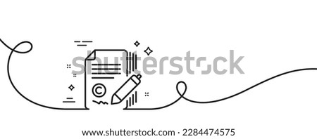 Copywriting line icon. Continuous one line with curl. Copyright signature sign. Feedback symbol. Copywriting single outline ribbon. Loop curve pattern. Vector