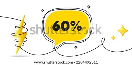 60 percent off sale tag. Continuous line art banner. Discount offer price sign. Special offer symbol. Discount speech bubble background. Wrapped 3d energy icon. Vector