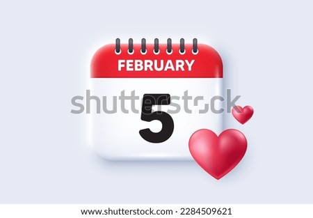 5th day of the month icon. Calendar date 3d icon. Event schedule date. Meeting appointment time. 5th day of February month. Calendar event reminder date. Vector