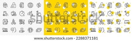 Outline Salary, Work home and Refrigerator app line icons pack for web with Rotation gesture, Good mood, Card line icon. Pin marker, Loyalty program, Lock pictogram icon. Food delivery. Vector