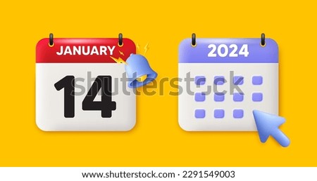 14th day of the month icon. Calendar date 3d icon. Event schedule date. Meeting appointment time. 14th day of January month. Calendar event reminder date. Vector