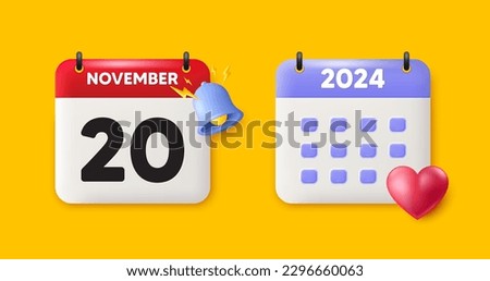 Calendar date 3d icon. 20th day of the month icon. Event schedule date. Meeting appointment time. 20th day of November month. Calendar event reminder date. Vector