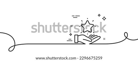 Loyalty program line icon. Continuous one line with curl. Bonus points. Discount star symbol. Loyalty program single outline ribbon. Loop curve pattern. Vector