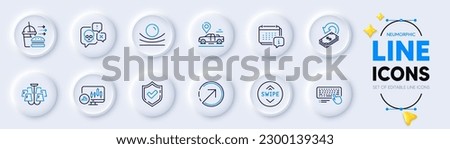 Elastic material, Calendar and Chandelier line icons for web app. Pack of Cashback, Car place, Cyber attack pictogram icons. Direction, Swipe up, Confirmed signs. Candlestick chart. Vector