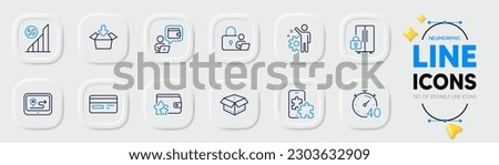 5g wifi, Open box and Get box line icons for web app. Pack of Credit card, Wallet, Phone puzzle pictogram icons. Lock, Gps, Loyalty program signs. Timer, Employee, Refrigerator. Vector