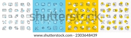 Vector icons set of Photo cloud, Calendar tax and Credit card line icons pack for web with Person idea, Accounting, Dating app outline icon. Internet, Touchscreen gesture. Vector