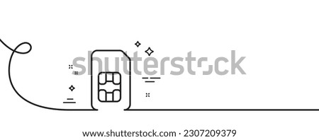 Sim card line icon. Continuous one line with curl. Phone cellular data sign. Mobile accessories symbol. Sim card single outline ribbon. Loop curve pattern. Vector