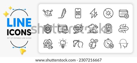 Signature, Medical mask and Face scanning line icons set for app include Intestine, Internet documents, Energy outline thin icon. Qr code, Electricity, Message pictogram icon. Vector