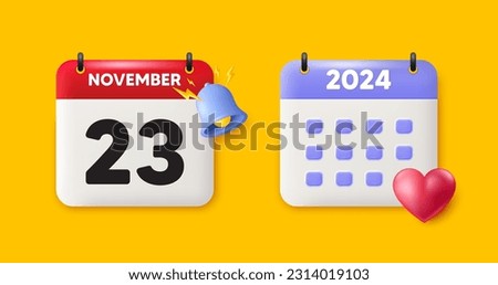 Calendar date 3d icon. 23th day of the month icon. Event schedule date. Meeting appointment time. 23th day of November month. Calendar event reminder date. Vector