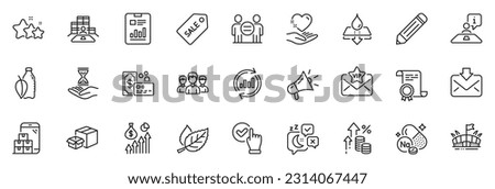 Icons pack as Update data, Certificate and Arena line icons for app include Mobile inventory, Incoming mail, Inventory outline thin icon web set. Time hourglass, Sodium mineral. Vector