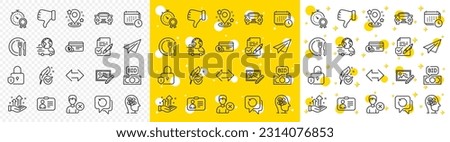 Outline Dish, Remove account and Stress line icons pack for web with Sync, Car, Hypoallergenic tested line icon. Lock, Paper plane, Voting ballot pictogram icon. Payment method. Vector