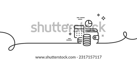 Budget accounting line icon. Continuous one line with curl. Finance management sign. Business economy symbol. Budget accounting single outline ribbon. Loop curve pattern. Vector