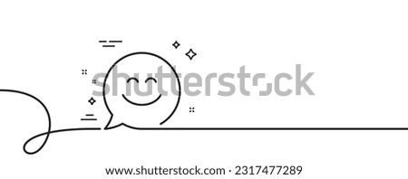 Smile chat line icon. Continuous one line with curl. Happy emoticon sign. Speech bubble symbol. Smile chat single outline ribbon. Loop curve pattern. Vector