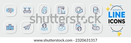 5g wifi, Hypoallergenic tested and Company line icons for web app. Pack of Paper plane, Global business, Reload pictogram icons. Wifi, Coffee machine, 360 degrees signs. Electric app. Vector