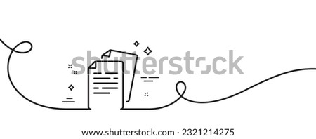 Documents line icon. Continuous one line with curl. Doc file page sign. Office note symbol. Documents single outline ribbon. Loop curve pattern. Vector