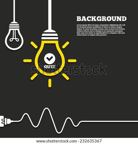 Idea lamp with electric plug background. Quiz with check sign icon. Questions and answers game symbol. Curved cord. Vector