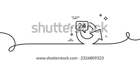 24 hours service line icon. Continuous one line with curl. Repeat every day sign. Refund symbol. 24 hours single outline ribbon. Loop curve pattern. Vector