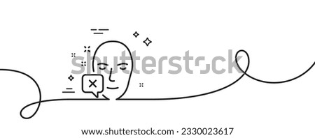Face declined line icon. Continuous one line with curl. Human profile sign. Facial identification error symbol. Face declined single outline ribbon. Loop curve pattern. Vector