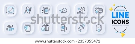 App settings, Bureaucracy and Circle area line icons for web app. Pack of Dollar rate, Fast delivery, Lightweight pictogram icons. Web call, Secret gift, Bicycle signs. Medical phone. Vector