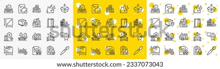 Outline Send box, Box size and Operational excellence line icons pack for web with Open door, Fuel price, Lease contract line icon. Filling station, Exhaust, Square area pictogram icon. Vector