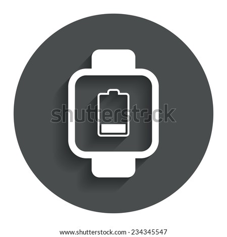 Smart watch sign icon. Wrist digital watch. Low battery energy symbol. Gray flat button with shadow. Modern UI website navigation. Vector