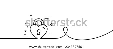 Love lock line icon. Continuous one line with curl. Honeymoon bridge locker sign. Couple relationships symbol. Love lock single outline ribbon. Loop curve pattern. Vector