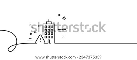 Building construction warning line icon. Continuous one line with curl. Attention triangle sign. Caution house symbol. Building warning single outline ribbon. Loop curve pattern. Vector