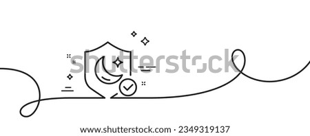 Sleep guard line icon. Continuous one line with curl. No insomnia sign. Night protection symbol. Guard single outline ribbon. Loop curve pattern. Vector