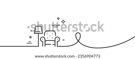 Armchair line icon. Continuous one line with curl. Home furniture sign. House chair with floor lamp symbol. Armchair single outline ribbon. Loop curve pattern. Vector