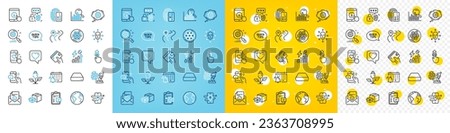 Vector icons set of Scroll down, Swipe up and Smile line icons pack for web with Card, Heart rating, Search outline icon. Checklist, Face biometrics, Gps pictogram. Fingerprint research. Vector
