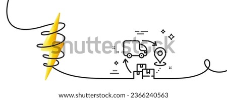 Supply chain line icon. Continuous one line with curl. Delivery logistics sign. Products supplier symbol. Supply chain single outline ribbon. Loop curve with energy. Vector