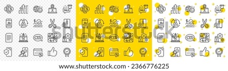 Outline Chemistry experiment, Smartphone statistics and Phone insurance line icons pack for web with Cut, Like, Charging station line icon. Refrigerator, Seo gear, Certificate pictogram icon. Vector