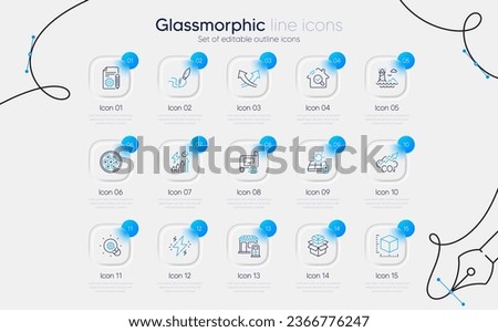 Set of Solar panel, Filling station and Lighthouse line icons for web app. Innovation, Documentation, Inspect icons. Engineering plan, Intersection arrows, Package size signs. Co2. Vector