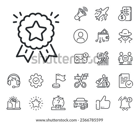 Winner medal sign. Salaryman, gender equality and alert bell outline icons. Ranking star line icon. Best rank symbol. Ranking star line sign. Spy or profile placeholder icon. Vector