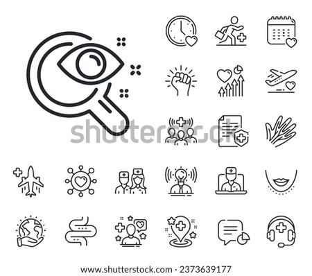 Eyesight check sign. Online doctor, patient and medicine outline icons. Vision test line icon. Oculist clinic symbol. Vision test line sign. Veins, nerves and cosmetic procedure icon. Vector