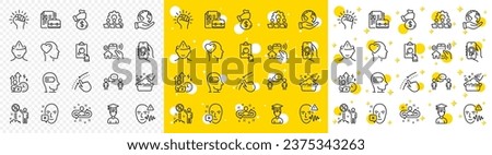 Outline Face declined, Empower and Award app line icons pack for web with Student, Consulting business, Weariness line icon. Save planet, Teamwork, Vacancy pictogram icon. Bribe. Vector