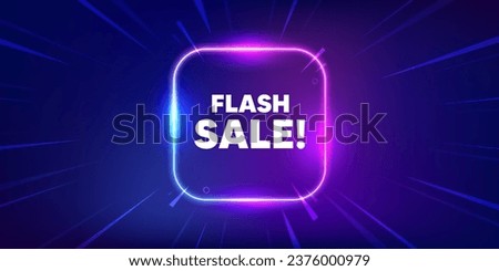Flash Sale tag. Neon light frame box banner. Special offer price sign. Advertising Discounts symbol. Flash sale neon light frame message. Vector