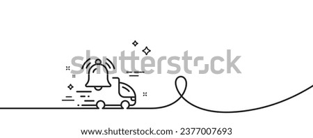 Delivery notification line icon. Continuous one line with curl. Alarm bell reminder sign. Truck alert symbol. Delivery notification single outline ribbon. Loop curve pattern. Vector