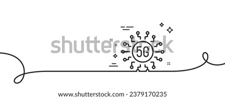 5g technology line icon. Continuous one line with curl. Wifi wireless network sign. Mobile data transmission symbol. 5g technology single outline ribbon. Loop curve pattern. Vector