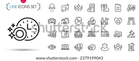 Pack of Gas price, Target path and Dishwasher timer line icons. Include Laptop password, Face recognition, Gift card pictogram icons. Food delivery, Ranking star, Web system signs. Vector