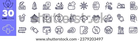 Online education, Rocket and Airplane mode line icons pack. Methodology, Cloud download, Inflation web icon. Gas price, Seo gear, International globe pictogram. Loan percent. Vector