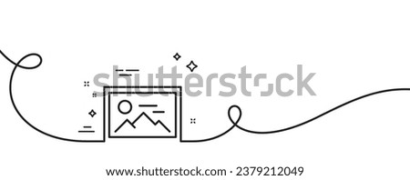 Photo line icon. Continuous one line with curl. Image thumbnail sign. Picture placeholder symbol. Photo single outline ribbon. Loop curve pattern. Vector