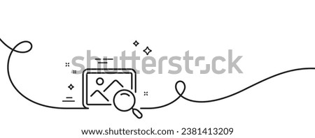 Search photo line icon. Continuous one line with curl. Find image or picture sign. Search photo single outline ribbon. Loop curve pattern. Vector