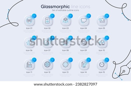 Set of Electricity factory, Feather signature and New mail line icons for web app. Time management, Fake news, View document icons. Time, Court jury, Lightning bolt signs. Change money. Vector