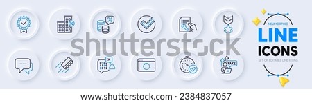 Loan house, Recovery internet and Fake internet line icons for web app. Pack of Verify, Credit card, Binary code pictogram icons. Winner medal, Repair document, Fast verification signs. Vector