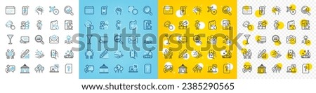Vector icons set of Data analysis, Cleaning and Bell alert line icons pack for web with Unknown file, Qr code, Friend outline icon. Seo, Business idea, Employees teamwork pictogram. Vector