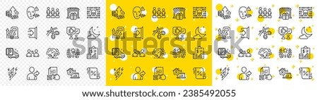 Outline Voice wave, Lightning bolt and Exit line icons pack for web with Puzzle, Gift shop, Scissors line icon. Fuel price, Loan percent, Communication pictogram icon. Ranking. Vector